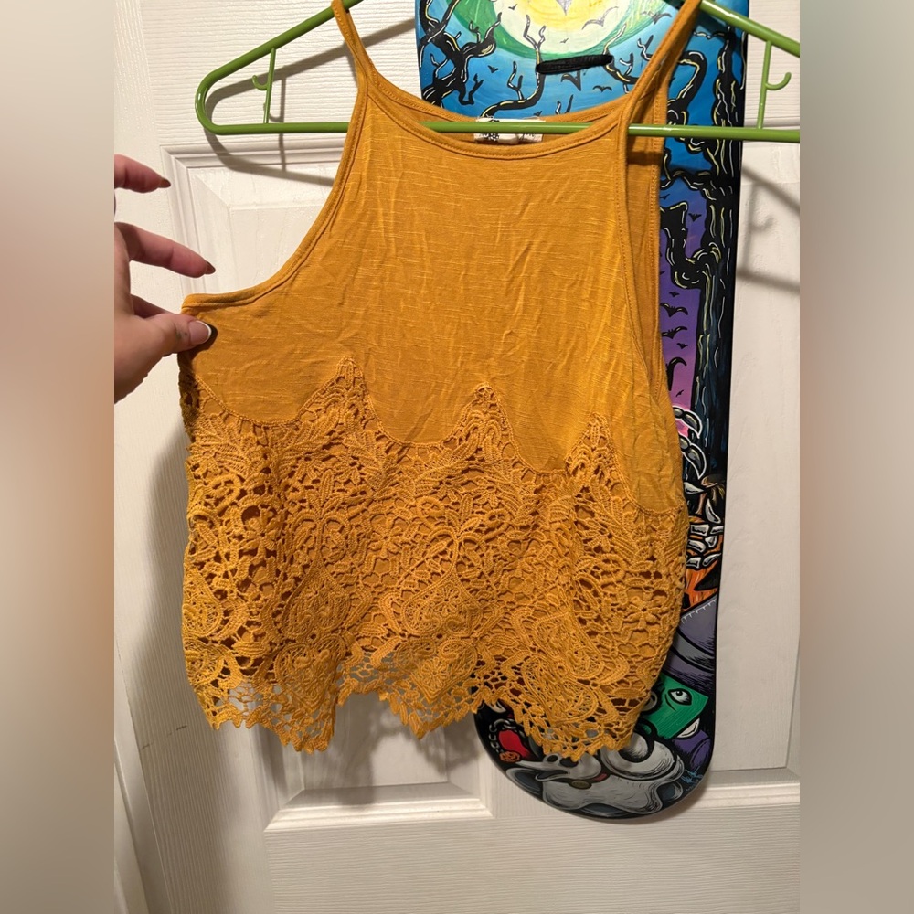 About A Girl Mustard Lace Tank Top
